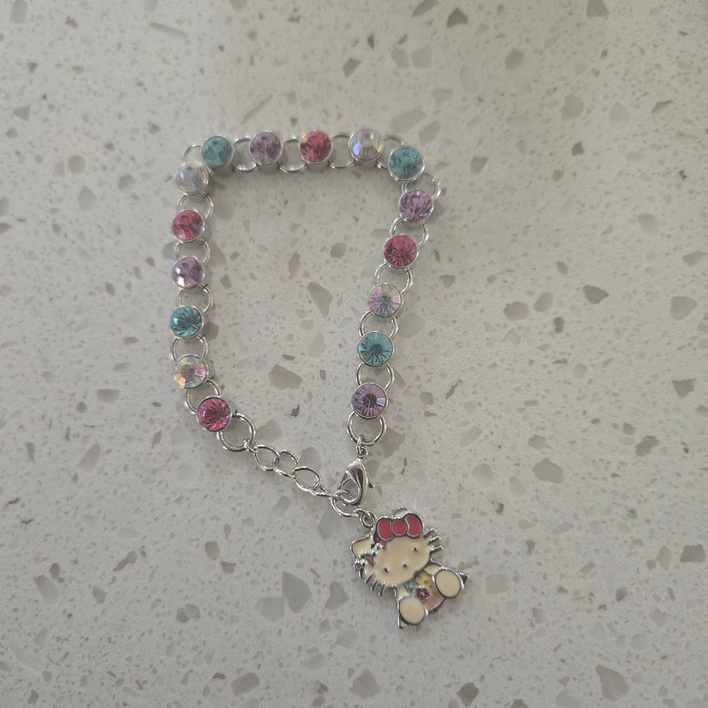 Sanrio Hello Kitty Charm Bracelet Rhinestone Pastel Enamel 2007 Vintage Boxed